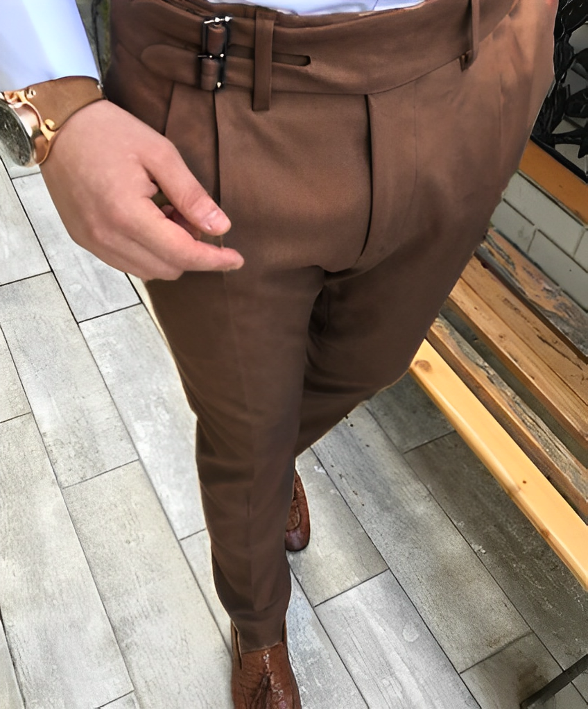 Dark Brown Double Buckle Gurkha Pants by Ellegance