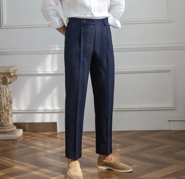 Navy Men Pleated Trouser by ELLEGANCE