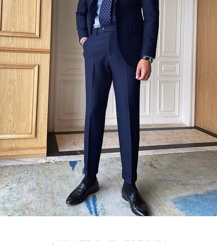 Navy Blue Men Formal Pants by ELLEGANCE