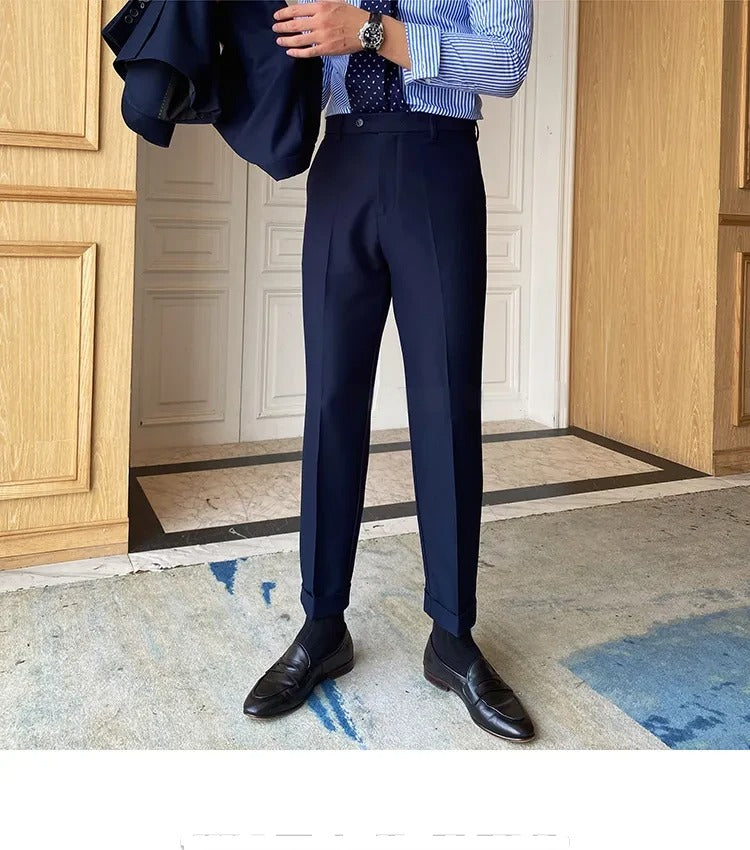 Navy Blue Men Formal Pants by ELLEGANCE