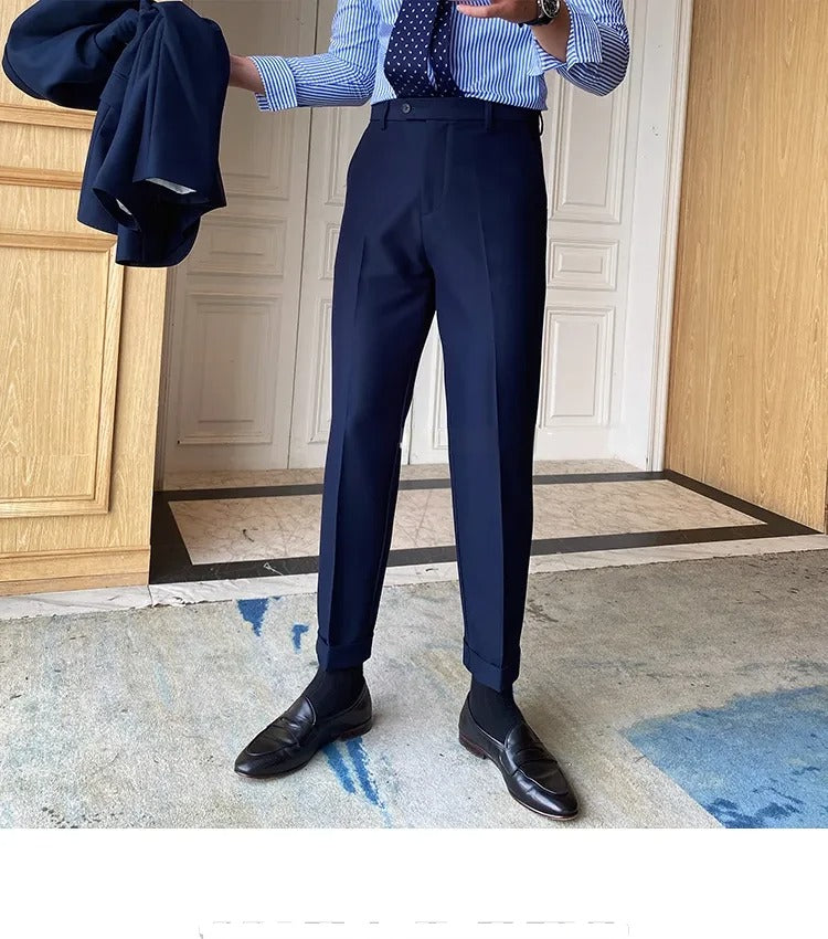Navy Blue Men Formal Pants by ELLEGANCE
