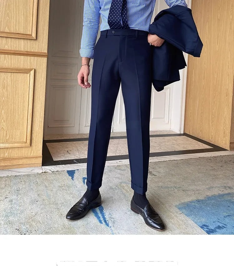 Navy Blue Men Formal Pants by ELLEGANCE