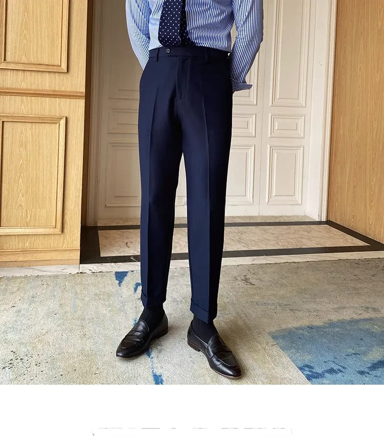 Navy Blue Men Formal Pants by ELLEGANCE