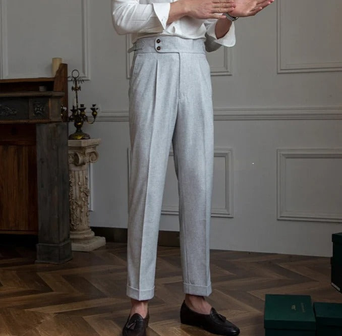 Ash Grey Signature Buttoned GURKHA PANTS by Ellegance