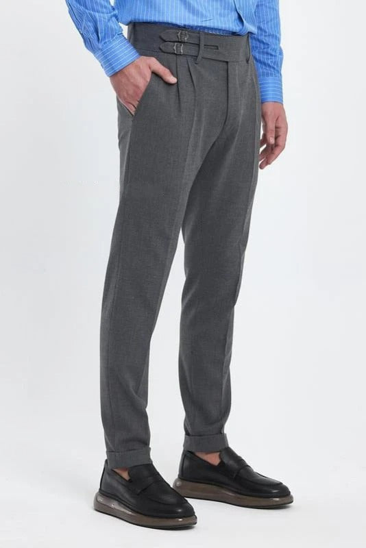 Stone Grey Double Buckle Gurkha Pants