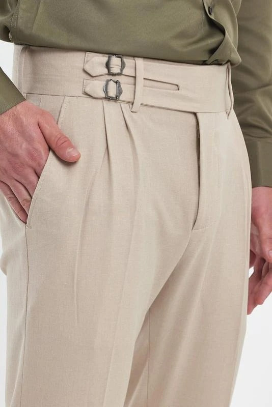 Beige Double Buckle Gurkha Pants by Ellegance