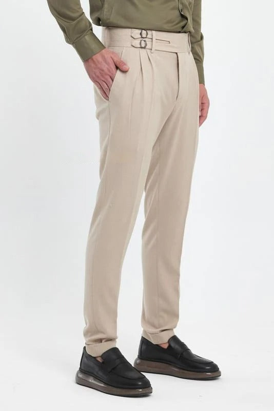 Beige Double Buckle Gurkha Pants by Ellegance