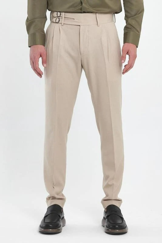 Beige Double Buckle Gurkha Pants by Ellegance
