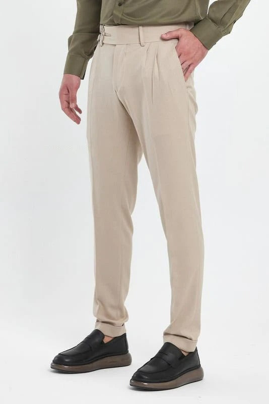 Beige Double Buckle Gurkha Pants by Ellegance