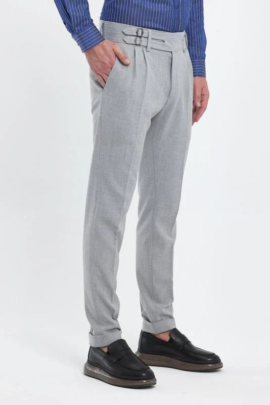 Ash Grey Double Buckle Gurkha Pants by Ellegane