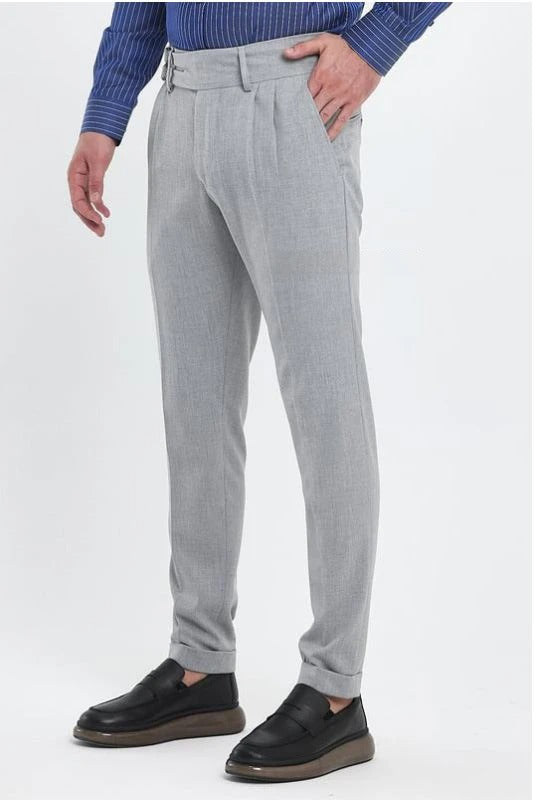 Ash Grey Double Buckle Gurkha Pants by Ellegane