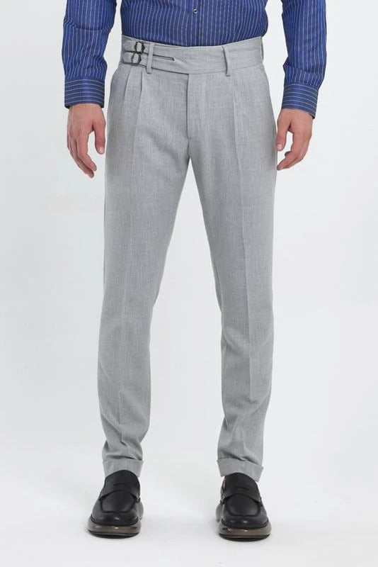 Ash Grey Double Buckle Gurkha Pants by Ellegane