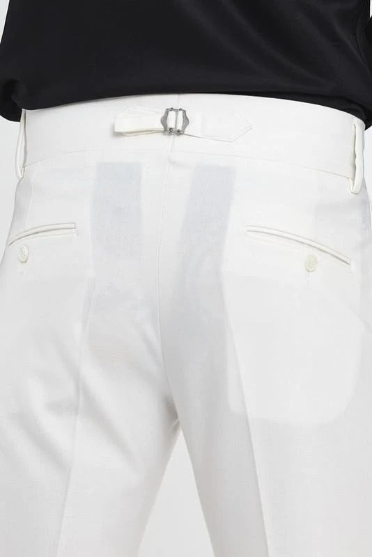White Double Buckle Formal Gurkha Pants by Ellegance