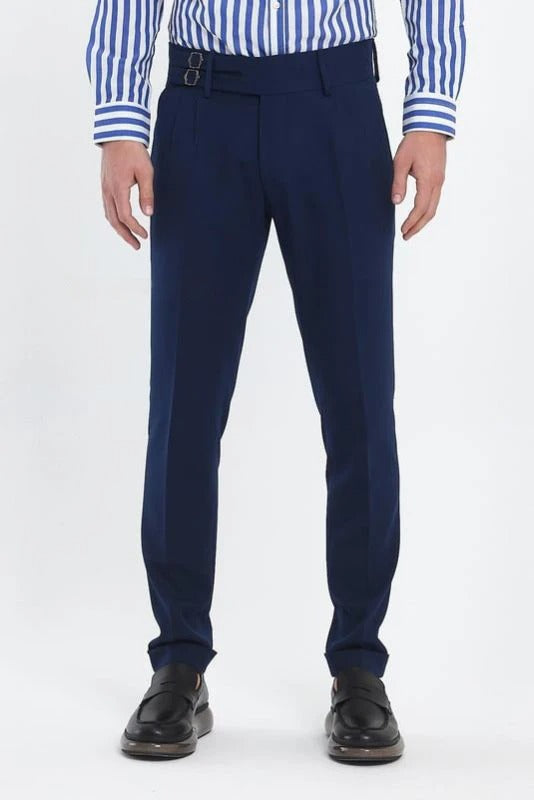 Navy Blue Double Buckle Gurkha Pants by Ellegance