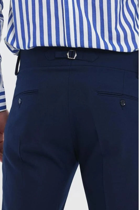 Navy Blue Double Buckle Gurkha Pants by Ellegance