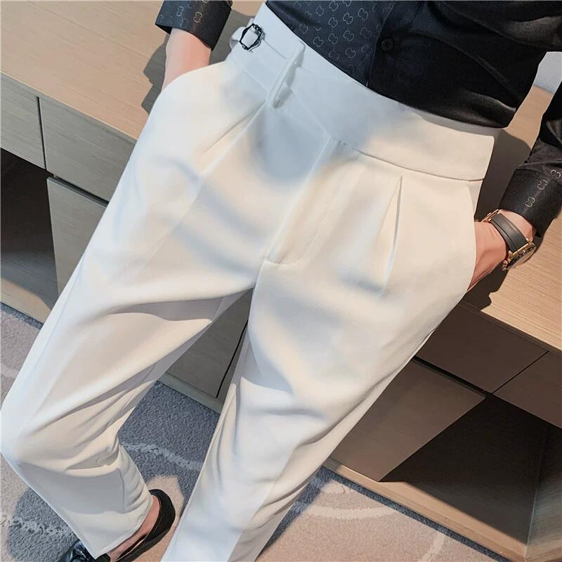 White Single Buckle Gurkha Pants by Ellegance