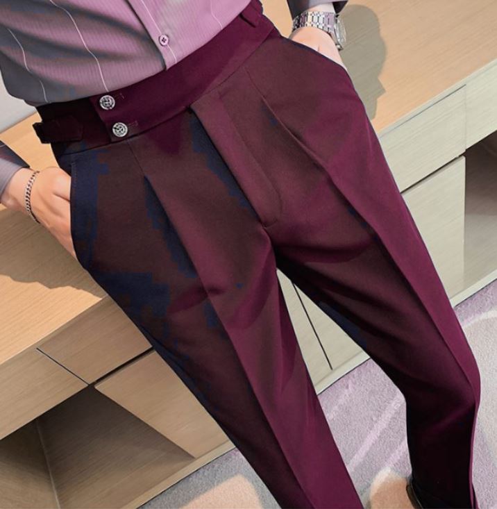 Wine Signature Buttoned Gurkha Pants by Ellegance