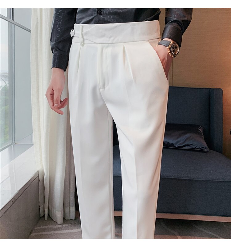 White Single Buckle Gurkha Pants by Ellegance