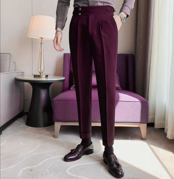 Wine Signature Buttoned Gurkha Pants by Ellegance