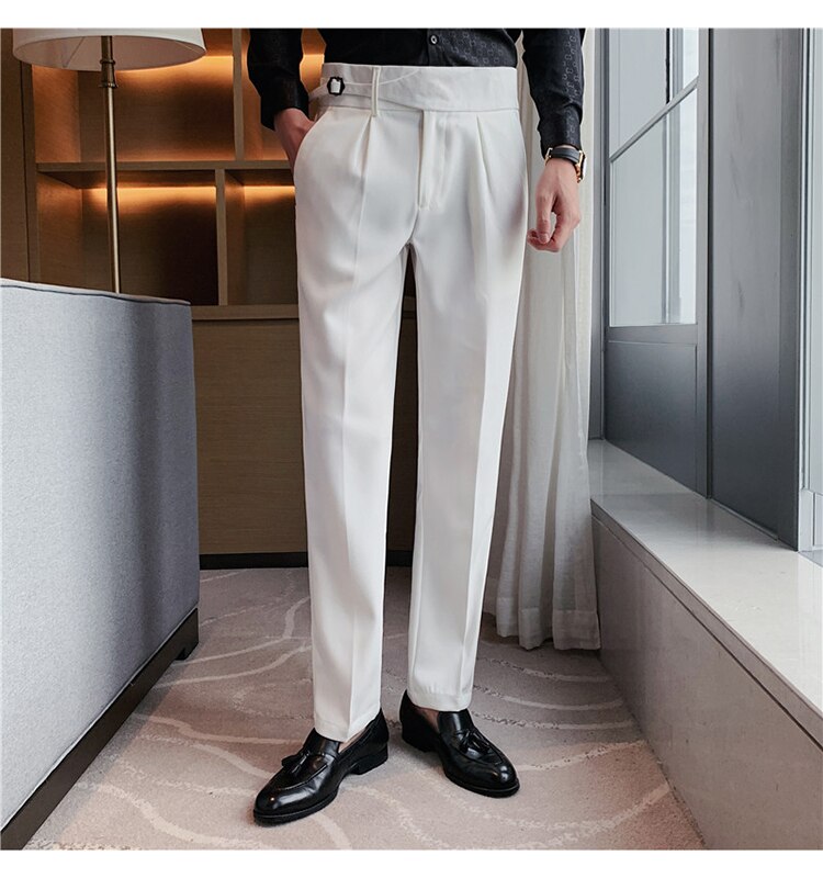 White Single Buckle Gurkha Pants by Ellegance