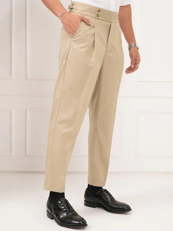 Biege Signature Buttoned Gurkha Pants by Ellegance