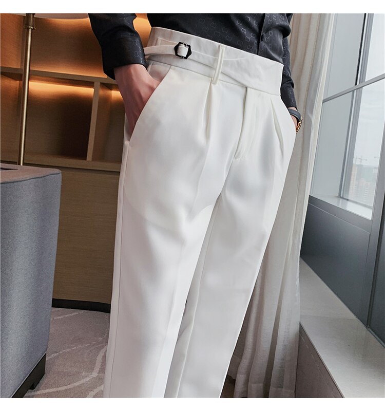 White Single Buckle Gurkha Pants by Ellegance