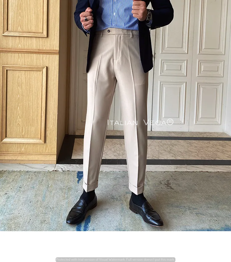 Beige Men Formal Pants by ELLEGANCE