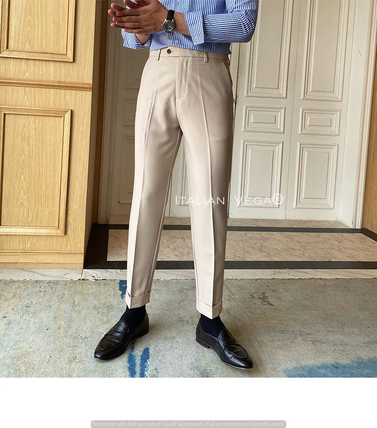 Beige Men Formal Pants by ELLEGANCE