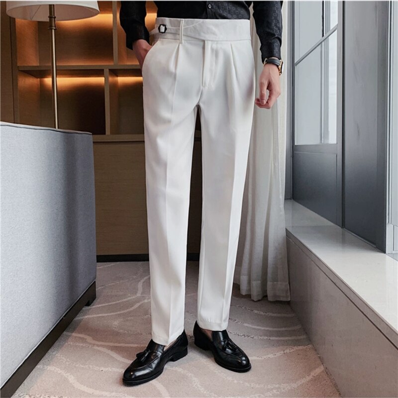 White Single Buckle Gurkha Pants by Ellegance
