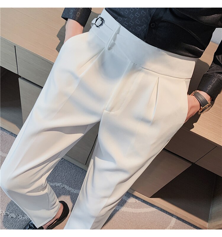 White Single Buckle Gurkha Pants by Ellegance