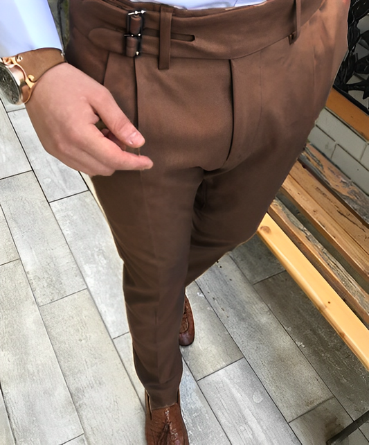 Dark Brown Double Buckle Gurkha Pants by Ellegance