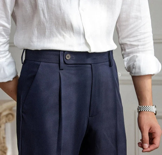 Navy Men Pleated Trouser by ELLEGANCE