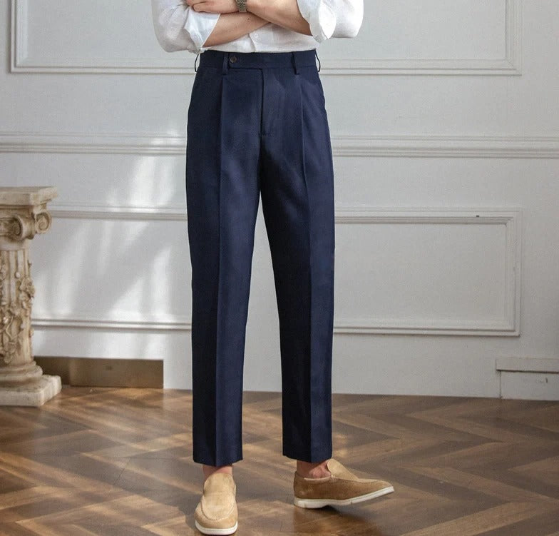 Navy Men Pleated Trouser by ELLEGANCE