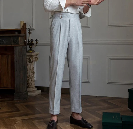Ash Grey Signature Buttoned GURKHA PANTS by Ellegance