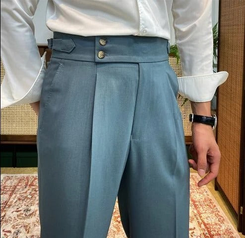 Stone Grey Signature Buttoned Gurkha Pants by Ellegance