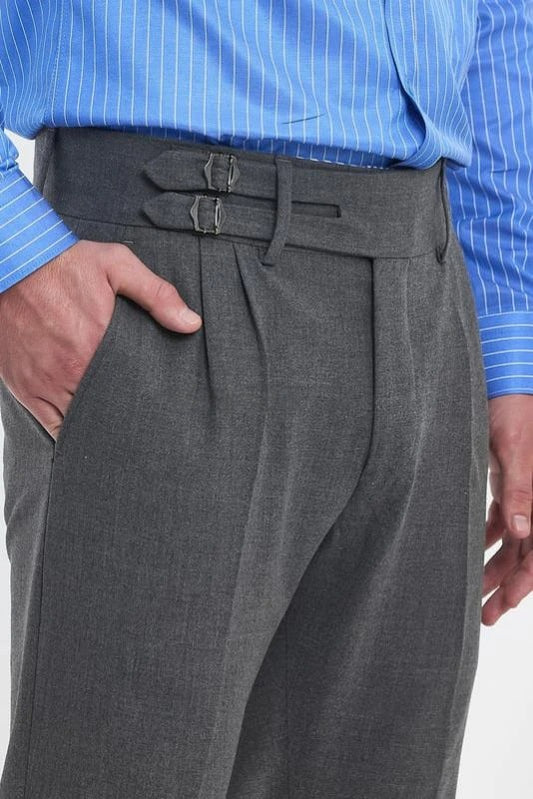 Stone Grey Double Buckle Gurkha Pants