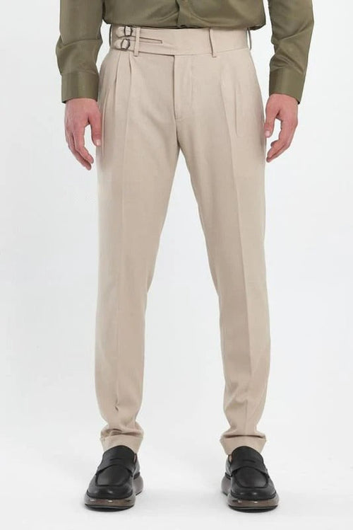 Beige Double Buckle Gurkha Pants by Ellegance