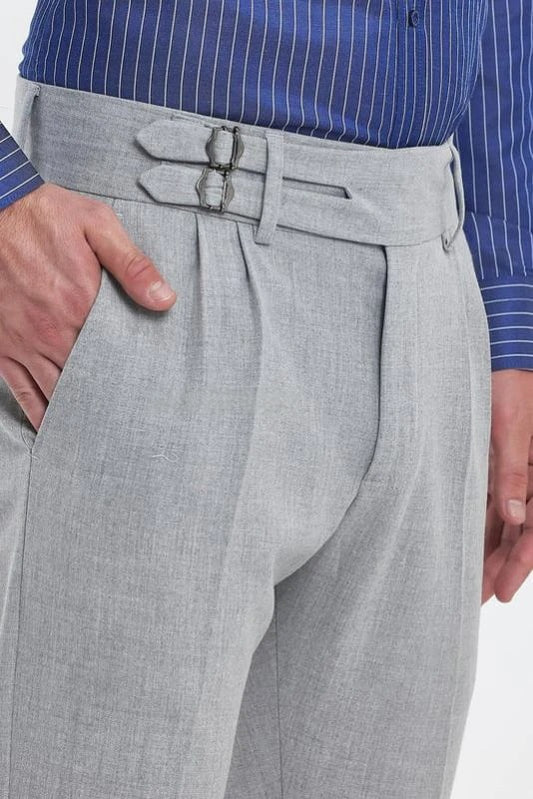 Ash Grey Double Buckle Gurkha Pants by Ellegane