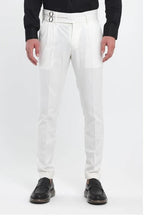 White Double Buckle Formal Gurkha Pants by Ellegance