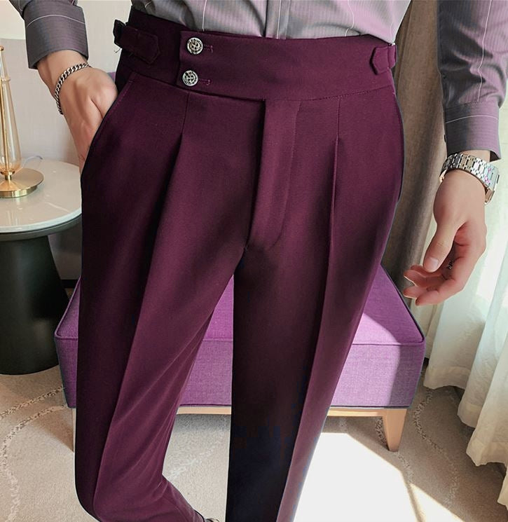 Wine Signature Buttoned Gurkha Pants by Ellegance