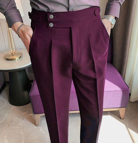 Wine Signature Buttoned Gurkha Pants by Ellegance