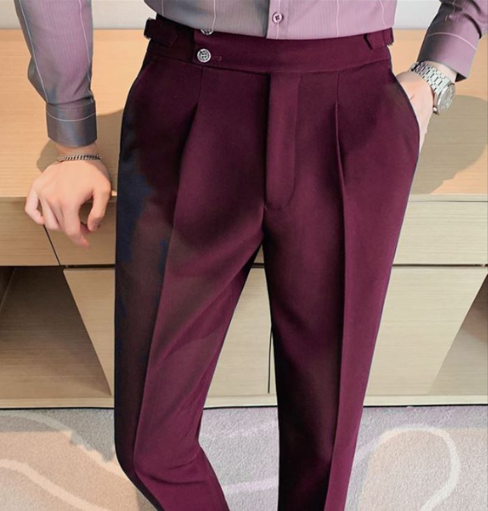 Wine Signature Buttoned Gurkha Pants by Ellegance