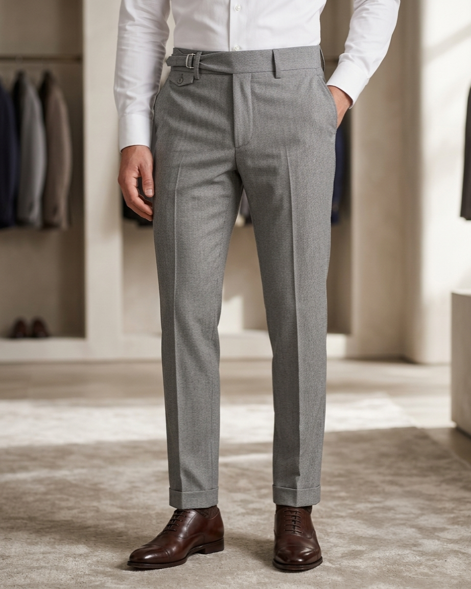 Ash Grey Single Buckle Gurkha Pants by Ellegance
