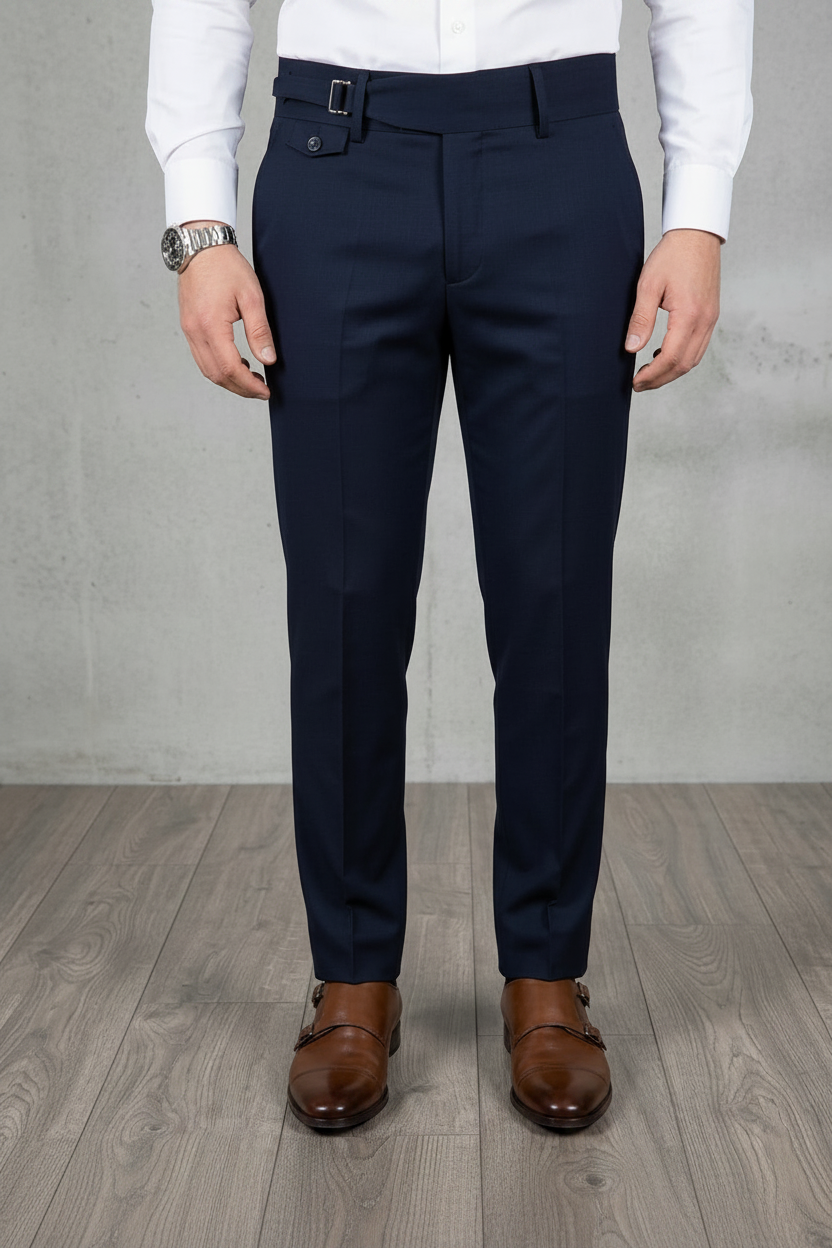 Navy Blue Single Buckle Gurkha Pants