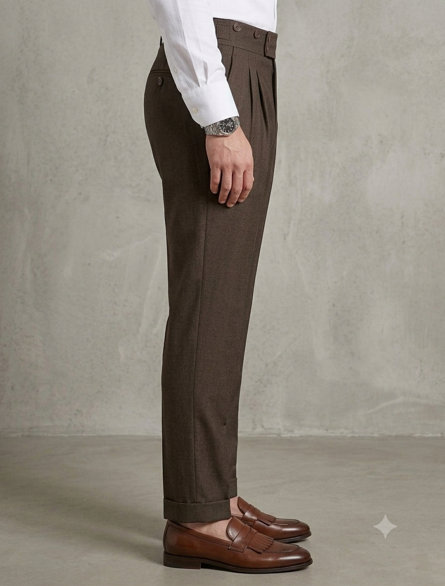 Dark Brown Signature Buttoned Gurkha Pants by Ellegance