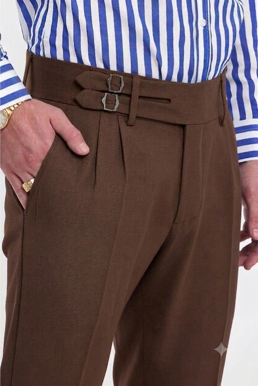 Dark Brown Double Buckle Gurkha Pants by Ellegance