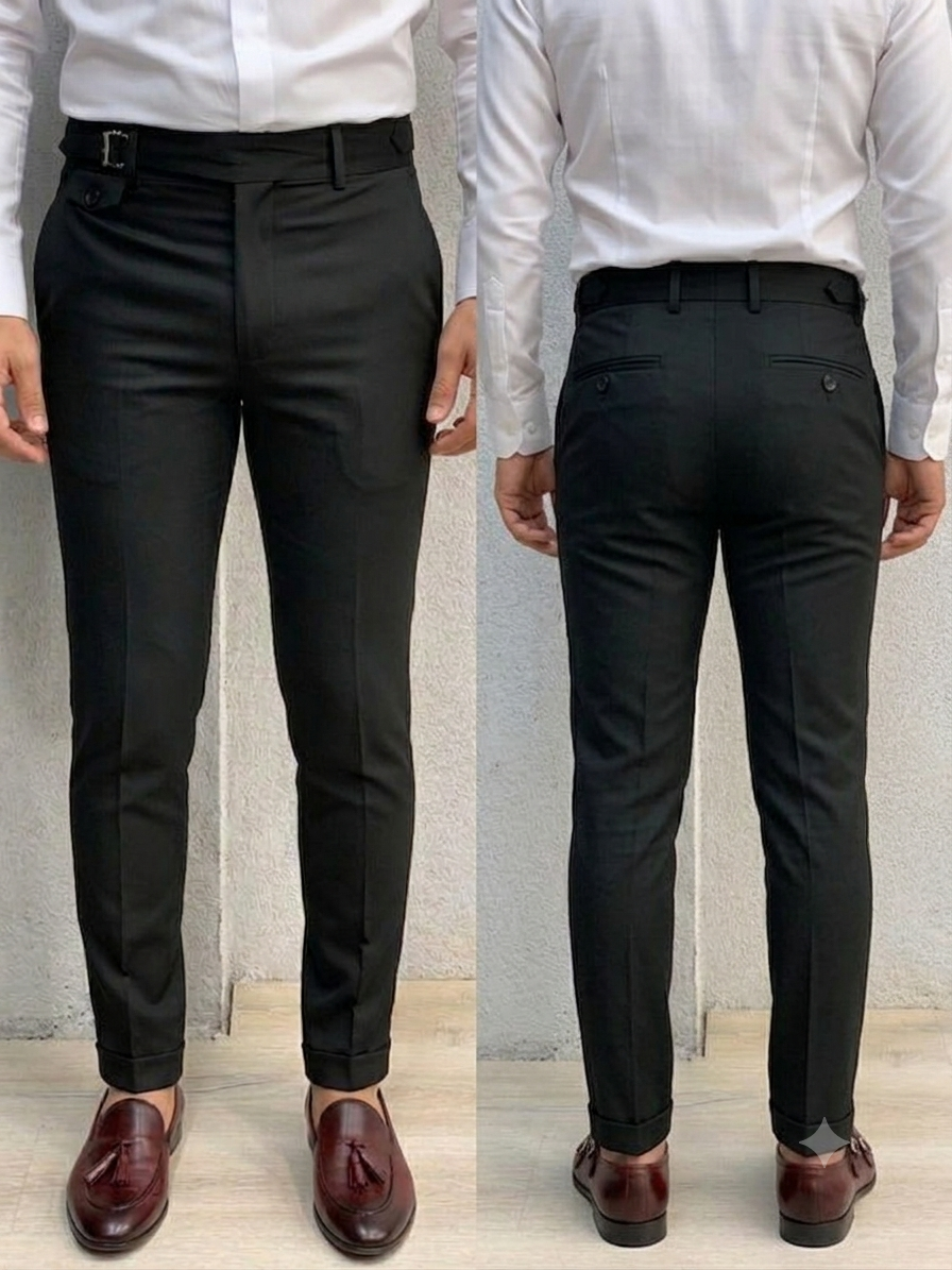 Black Single Buckle Gurkha Pants