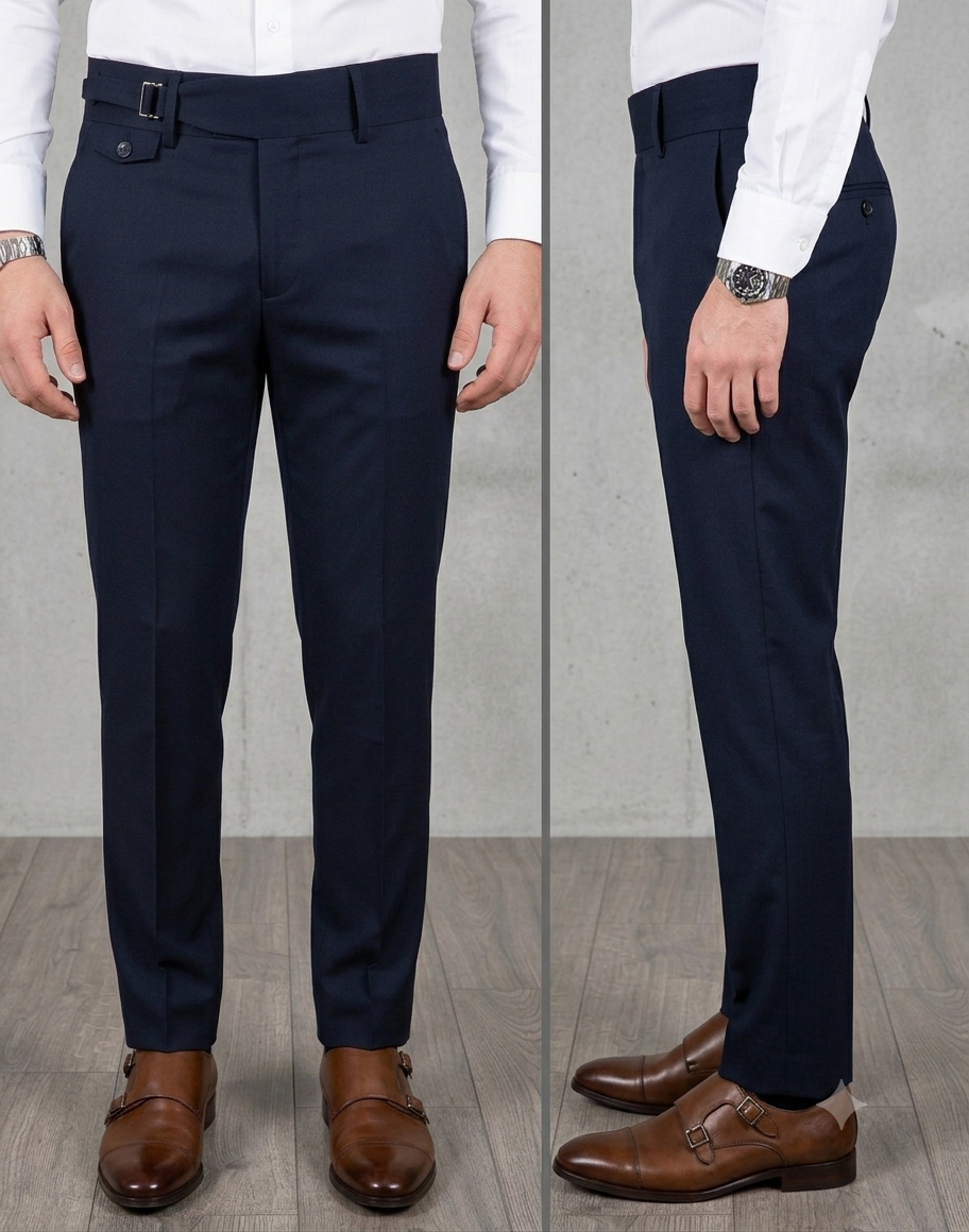 Navy Blue Single Buckle Gurkha Pants