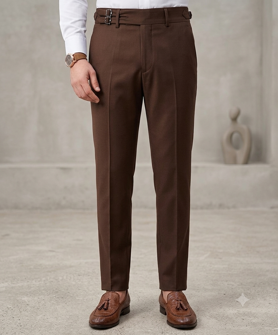 Brown Double Buckle Gurkha Pants by Ellegance