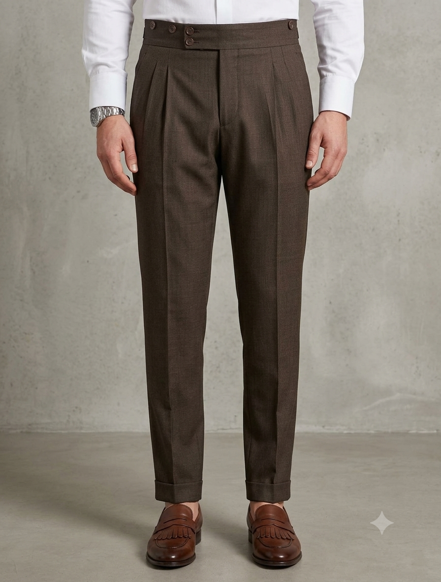 Dark Brown Signature Buttoned Gurkha Pants by Ellegance